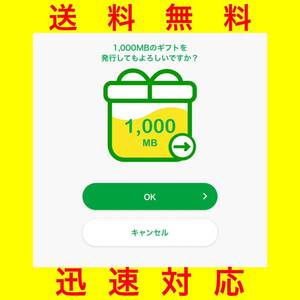 迅速対応 送料無料【マイネオ パケットギフト 1G】mineo 1000MB 1,000MB 1ギガ 匿名配送