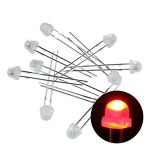 LED 発光ダイオード 4.8mm 帽子型 赤色 乳白色レンズ 600-800mcd 620-625nm 1.8-2.0V 100個