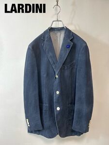 M0019★10 高級 美品 LARDINI ラルディーニ 後染め デニムフェード加工 テーラードジャケット ブレザー スーツ メンズ ロゴ リネン 50