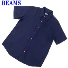 BEAMS ビームス 半袖ボタンシャツ ネイビーS C1210