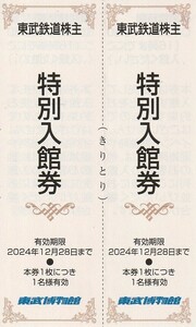 新着★東武鉄道株主★東武博物館★特別入館券★2枚★送料63円～★即決