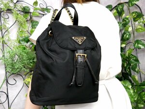 ●超美品●新品同様●PRADA プラダ●ポコノ ナイロン ラム レザー 本革●チェーン リュックサック●黒●G金具●イタリア製●収納●Js47147