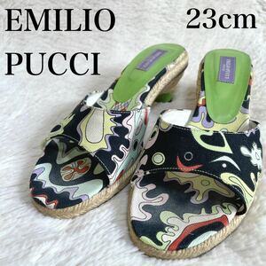 美品 EMILIO PUCCI 麻 エスパドリーユ プッチ柄 サンダル パンプス エミリオプッチ 23cm