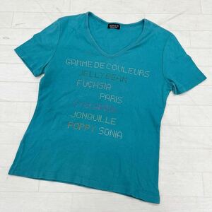 1465◎ SONIA RYKIEL ソニアリキエル トップス Tシャツ カットソー 半袖 Vネック カジュアル ライトブルー レディース40