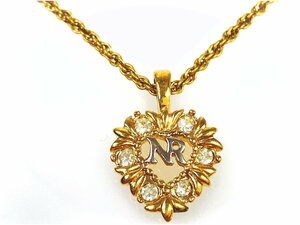 ニナリッチ　NINA　RICCI　NRロゴ　ハート　ラインストーン　チェーンネックレス　ゴールドカラー　YAS-9907