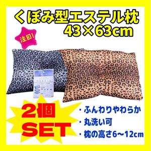 2個セット☆くぼみ型エステル枕☆43×63cm☆ウォッシャブル☆ヒョウGL&BE