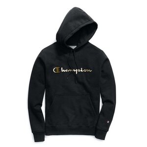 USA正規品 【2XL】 Champion チャンピオン GOLD ゴールドロゴ パッチ リバースウィーブ 日本未発売 スウェット プルオーバー パーカー 黒