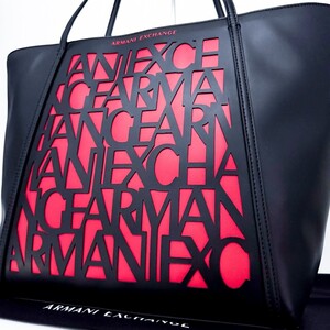 1円■完全未使用■タグ保存袋付き■超希少デザイン■ARMANI アルマーニ トートバッグ ビジネス 大容量 A4 メンズ レザー ブラック×レッド