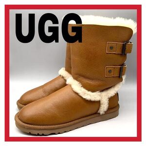 レディース UGG australia [アグオーストラリア] SKYLAH バックルベルト ムートンブーツ レザー シープスキン キャメル US6 23cm シューズ 