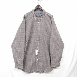 新品 未使用 サイズ 2XL BIG Ralph Lauren 長袖 ボタンダウン ギンガム チェック シャツ ブラウン ラルフ ローレン 古着 ビンテージ 4M2101