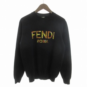 フェンディ FENDI ROMA スウェット トレーナー 長袖 クルーネック ロゴ コットン FAE536 ABT9 黒 ブラック 48 メンズ