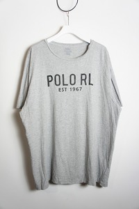 正規 POLO RALPH LAUREN ポロ ラルフローレン CLASSIC FIT ロゴ プリント クルーネック 半袖 Tシャツ カットソー 灰 XL 本物 831N