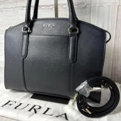 極美品 FURLA フルラ 2way ショルダーバッグ レザー シボ革 黒