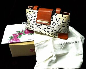 A&P　BVLGARI：ブルガリ：セミショルダ－BAG：総柄プレ－ト：SILKレザ－：ホワイト：袋：高島屋箱付：（送料無料）