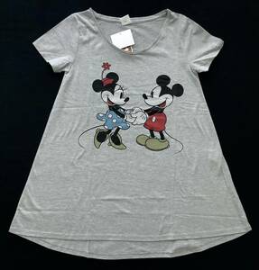 新品 未使用品 ディズニー ミッキーマウス ミニーマウス ワンピース　　Tシャツ 霜降りボディ DISNEY レディース グレー 柳5343