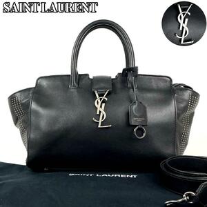 【美品】SAINT LAURENT サンローラン ハンドバッグ 2way ダウンタウン カバス ショルダーバッグ スタッズ YSL カサンドラ 黒 ブラック