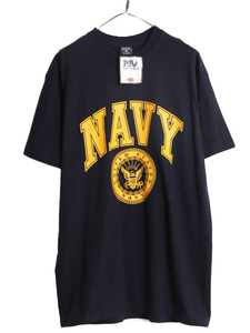 デッドストック 90s USN ネイビー プリント Tシャツ メンズ L 新品 90年代 オールド MV SPORT US NAVY 軍物 ミリタリー ヘビーウェイト 紺