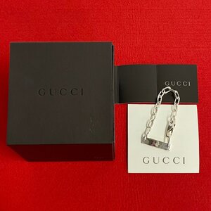 極 美品 箱袋付 希少品 ヴィンテージ GUCCI グッチ ロゴ プレート シルバー925 ブレスレット バングル アクセサリー シルバー 21586