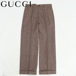 美品 国内正規品◆GUCCI グッチ センタープレス ウール パンツ 茶色 ブラウン 7-50R