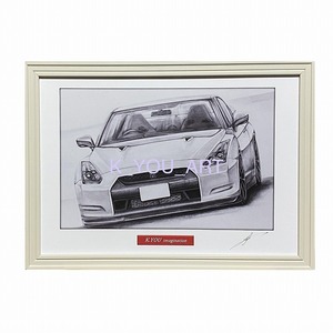 日産 NISSAN スカイライン R35 GTR【鉛筆画】名車 旧車 イラスト A4サイズ 額付き サイン入り