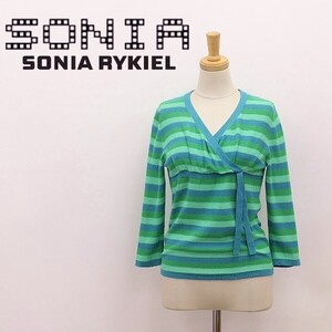 ◆SONIA RYKIEL ソニアリキエル ボーダー柄 七分袖 カシュクール風 コットン ニット セーター トップス 32