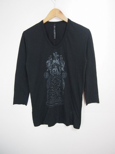 vincent vincent ヴィンセント ヴィンセント 七分袖 Uネック プリント Tシャツ カットソー 黒 ブラック サイズ36 820J 　