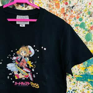 カードキャプターさくらリプリント Tシャツ 半袖 メンズ 新品 個性的 黒 ブラック ティーシャツ 昭和レトロ 平成レトロ