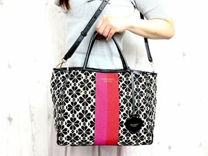 極美品 新品同様 kate spade NEW YORK ケイトスペード トートバッグ ショルダーバッグ バッグ キャンバス×レザー 黒系 A4可 2WAY 76660Y