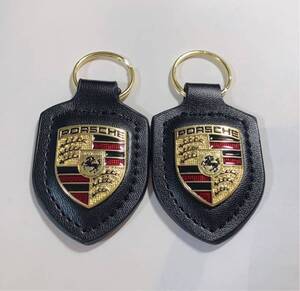 PORSCHE ポルシェ クレスト キーホルダー　ブラック　黒　2点セット