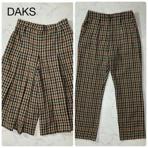 DAKS ダックス 日本製 チェック ウール混 裏地付き ボックス プリーツ ジップ ガウチョ パンツ ポケット カジュアル パンツ セット