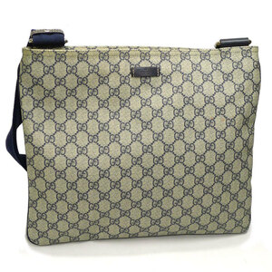 【中古】GUCCI ショルダーバッグ メッセンジャーバッグ GGプラス PVC ベージュ ネイビー 201446