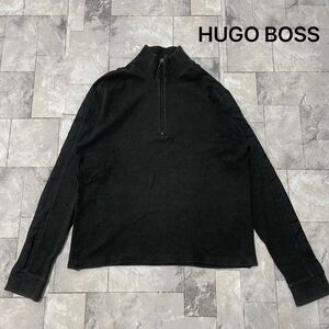 HUGO BOSS ヒューゴボス ハーフジップ sweat スウェット ハイネック 袖ナイロンライン 無地 ダークグレー サイズM 玉FL3810