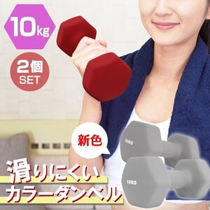 【2個セット/ダークグレー】滑りにくい カラー ダンベル 10kg 筋トレ エクササイズ 宅トレ シンプル ウエイトトレーニング ダイエット 新品