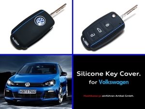 ◆ 【送料120円～】 VW シリコン キーカバー ケース 【黒・GTIモチーフ青】 ◆ ポロ ゴルフ ビートル トゥーラン シロッコ VW車に広く対応