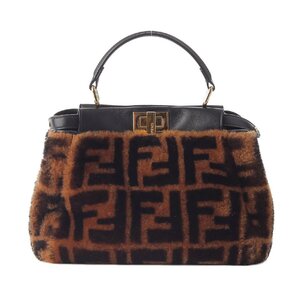 【フェンディ】Fendi　ミニピーカブー ズッカ ファー レザー 2wayハンドバッグ 8BN244 ブラック×ブラウン 【中古】【正規品保証】214031