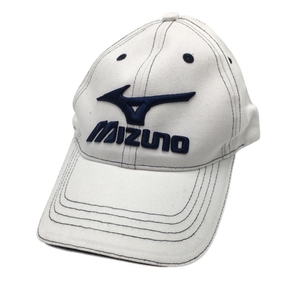 【美品】ミズノ キャップ 白×ネイビー ロゴ刺しゅう F ゴルフウェア MIZUNO