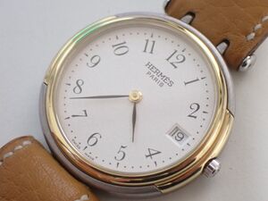 20M1I/6E◆HERMES エルメス メンズ 腕時計 クオーツ ケース幅33mm ベルト正規品 良品◆