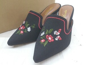 ◇ ◎ sesto セスト 刺繍 ポインテッドトゥ サンダル サイズS(22.5相当) ブラック マルチ レディース