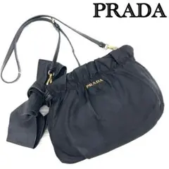 【良品！✨】PRADA プラダ  ショルダーバッグ ジャガード リボン 黒