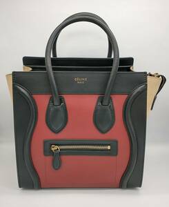 CELINE ラゲージミニショッパー トートバッグ セリーヌ レッド ベージュ