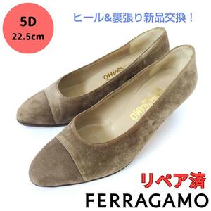 サルヴァトーレ・フェラガモ【Ferragamo】スエード 切り替え パンプス