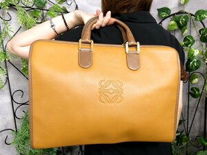 ●超美品●LOEWE ロエベ●メンズ●アナグラム●ロゴ型押し●カーフ レザー●ブリーフケース●ゴールデンイエロー 茶●G金具●A4●Js47104