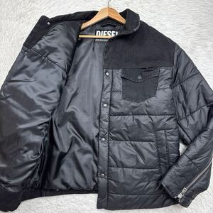 【極美品XLサイズ!!!】現行 DIESEL ディーゼル デニム切り替え ダウンジャケット パディングジャケット 中綿 Dロゴプレート 黒 背面ロゴ