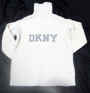 ダナキャラン 　ニューヨーク　 DKNY 　 後ろ見頃 ロゴ　プリント　タートル　ニット　ラムウール 太糸　香港製