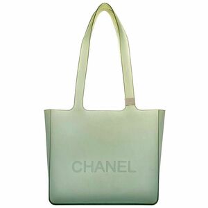 シャネル トートバッグ グリーン 美品 ミニ ロゴ ラバー 中古 CHANEL 肩掛け ラバートート 軽い クリア 定番