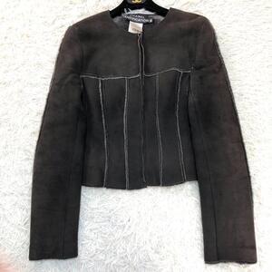 シャネル 99A L相当 40 クロップド ムートンジャケット CHANEL IDENTIFICATION 裏ボア ノーカラー フランス製 ヴィンテージ 90年代 刻印