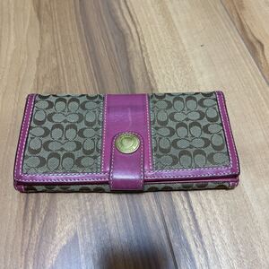 【F】COACH コーチ 長財布 ピンク ジャンク品