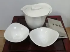 茶器セット 宝瓶  盃  白瓷结晶釉  台湾京瓷  千塘窯   未使用品