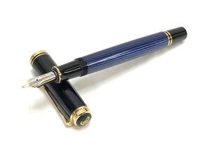 1000円スタート 万年筆 PELIKAN ペリカン スーベレーン 青縞 ブルーストライプ ペン先 14C-585 M 長さ約14.8cm 筆記用具 文房具 11 D3033