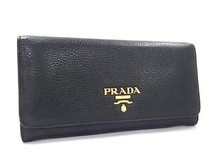 1円 ■美品■ PRADA プラダ レザー 二つ折り 長財布 ウォレット 札入れ 小銭入れ レディース ブラック系 FE6854